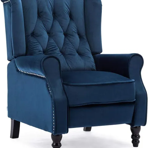 BOXED ALTHERM BLUE VELVET PUSH BACK EASY CHAIR (2 BOXES)