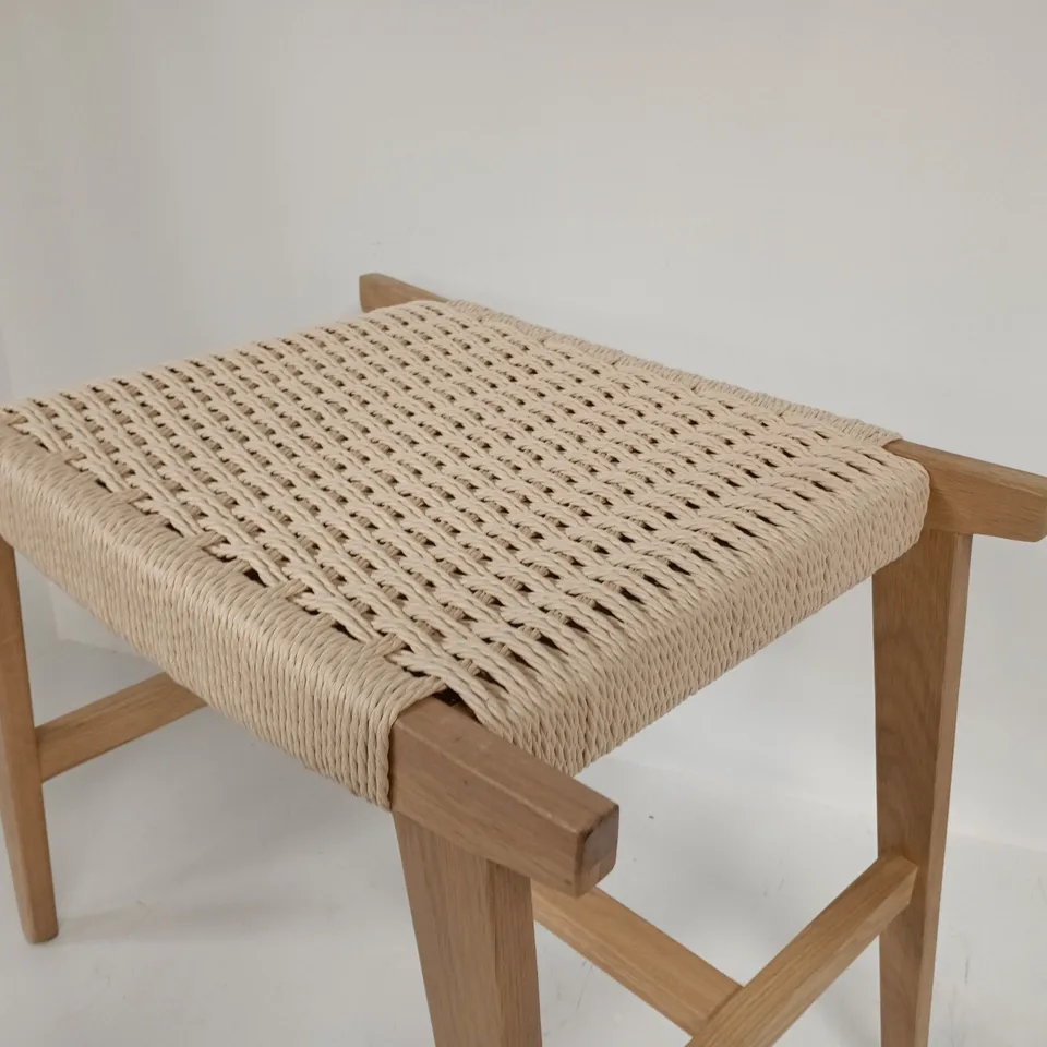 WOODEN STOOL WITH WICKER SEAT PAD