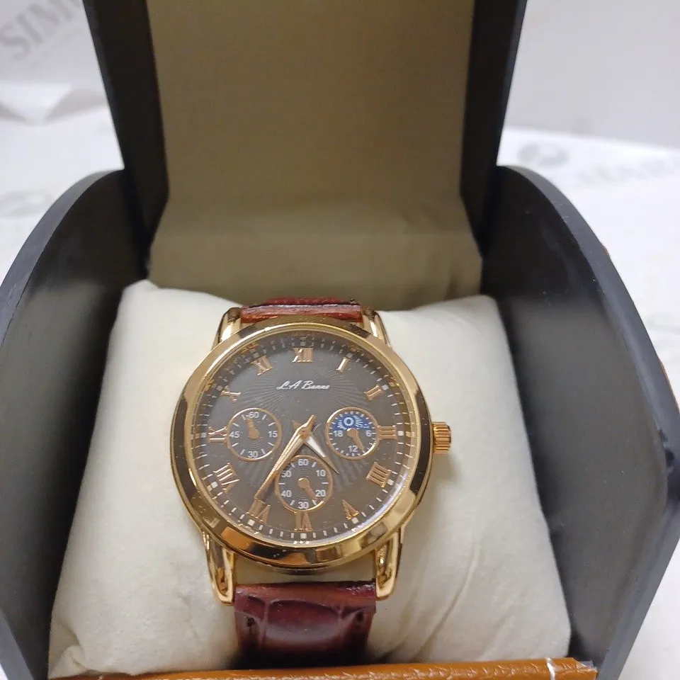 L.A BANUS WATCH-BLACK FACE - ROSE GOLD DIAL-LEATHER STRAP