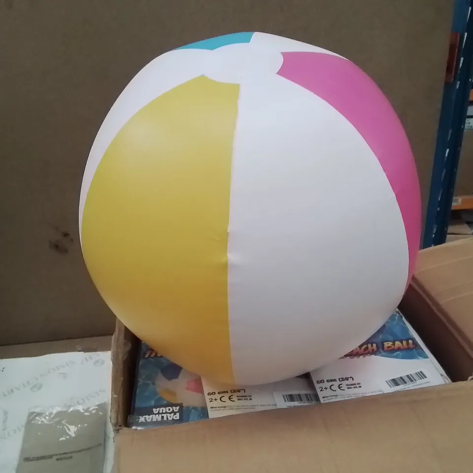 BOX CONTAINING LARGE AMOUNT OF BRAND NEW 24" INFLATABLE BEECH BALLS
