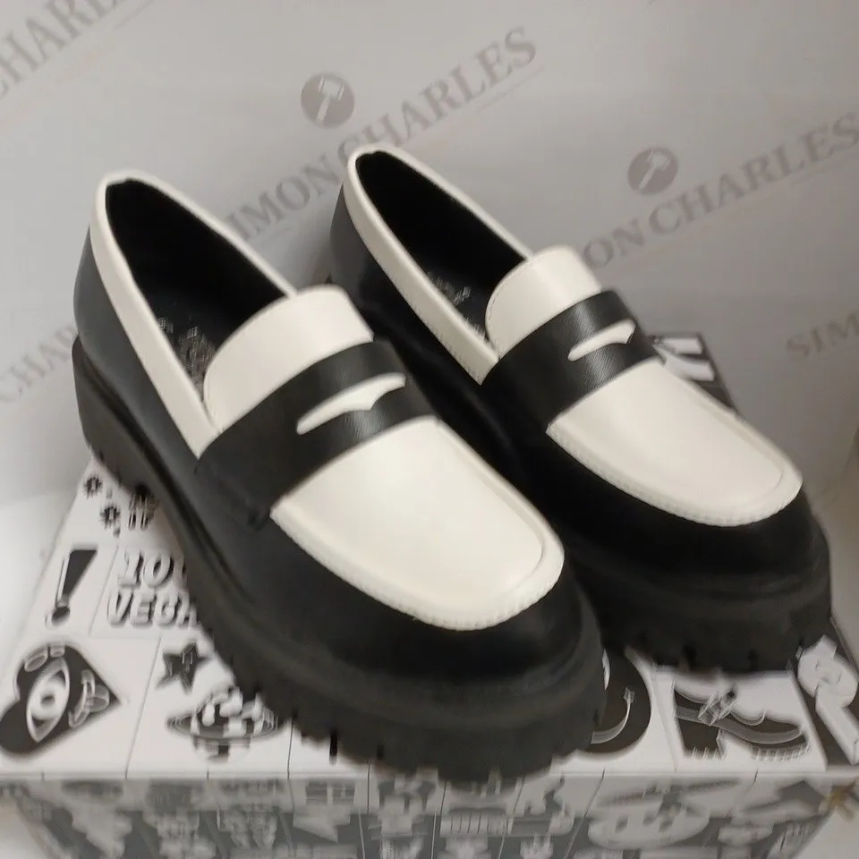 KOI VEGAN WILLOW MONOCHROME LOAFERS - WHITE/BLACK SIZE 6
