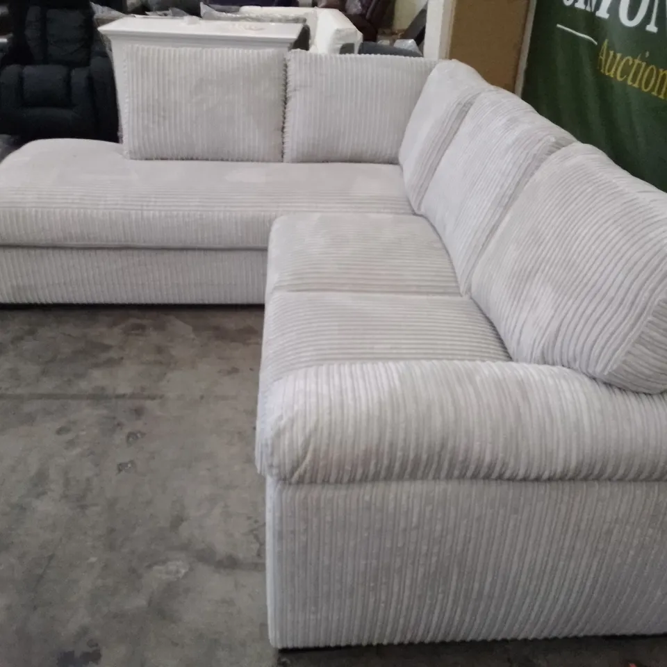 QUALITY DESIGNER 2PCS CORNER SOFA WITH RHF CHAISE - IVORY CORDUROY FABRIC