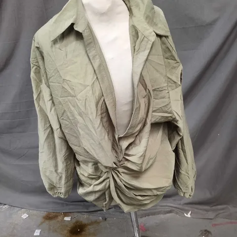 KHAKI WRAP-STYLE JACKET WITH KNOT DETAIL – WOMEN'S CLOTHING RIVER ISLAND 