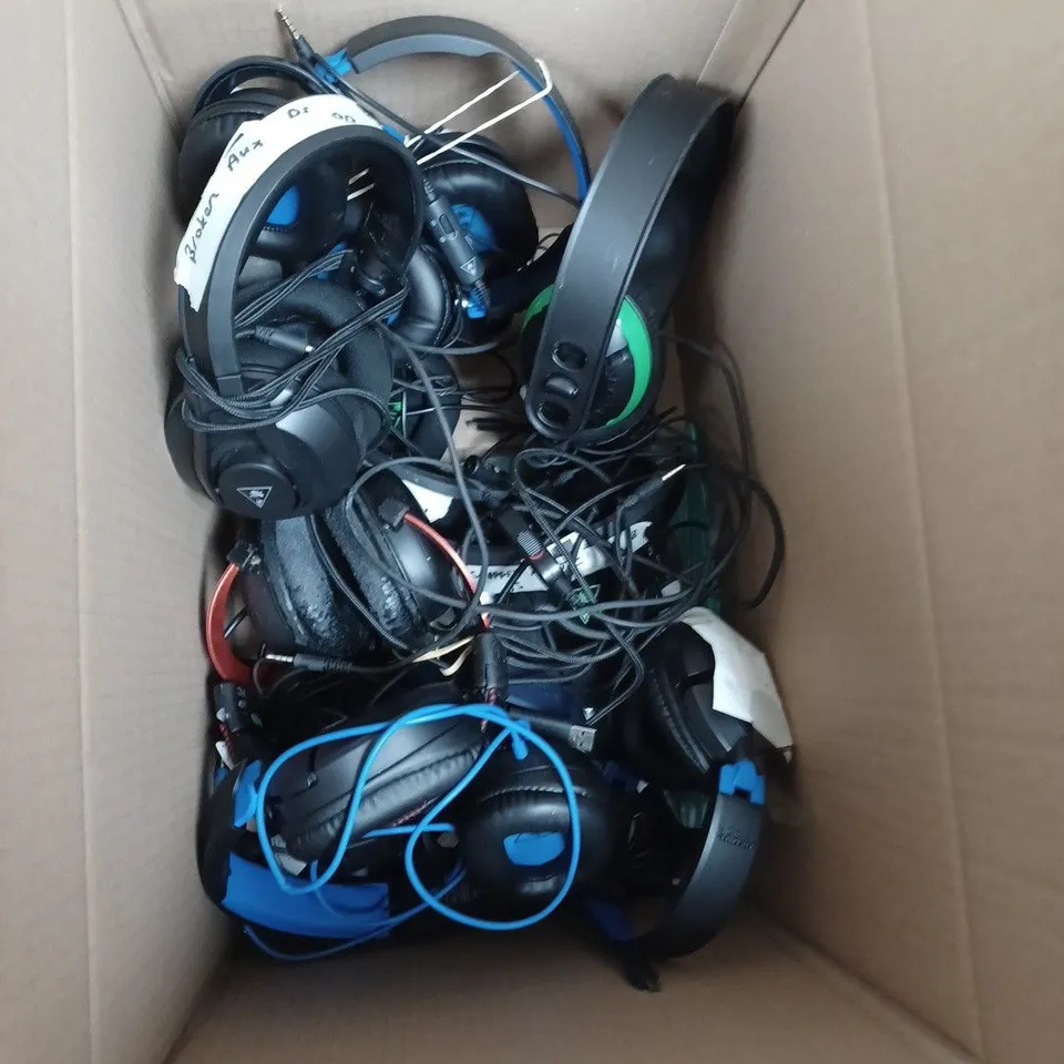 BOX OF APPROXIMATELY 10 GAMING HEADSETS 