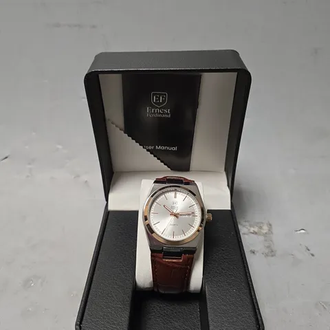 ERNEST FERDINAND WATCH – DAY DATE CALENDAR DIAL – LEATHER STRAP – 3ATM WATER RESISTANT