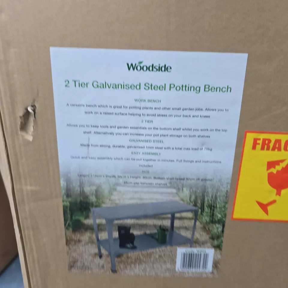 WOODSIDE 2-TIER GALVANISED STEEL POTTING BENCH – GARDEN POTTING TABLE (BOXED)