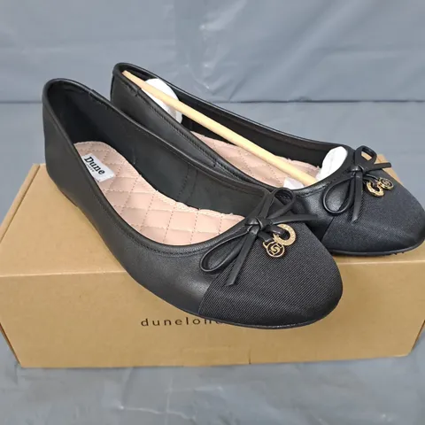 BOXED DUNE LONDON CHARM TRIM BALLET SHOES IN BLACK - SIZE 6