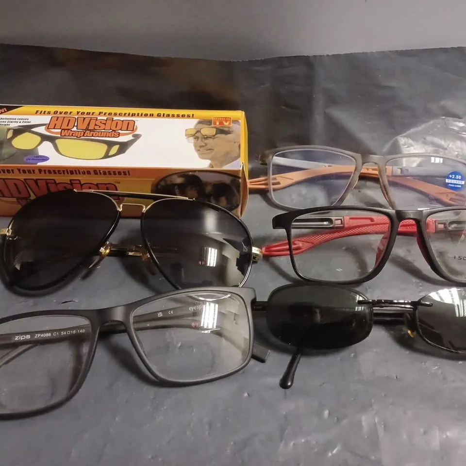 APPROXIMATELY 12 ASSORTED VISION CARE ITEMS TO INCLUDE - SUN GLASSES , EYEWEAR GLASSES , HD GLASSES