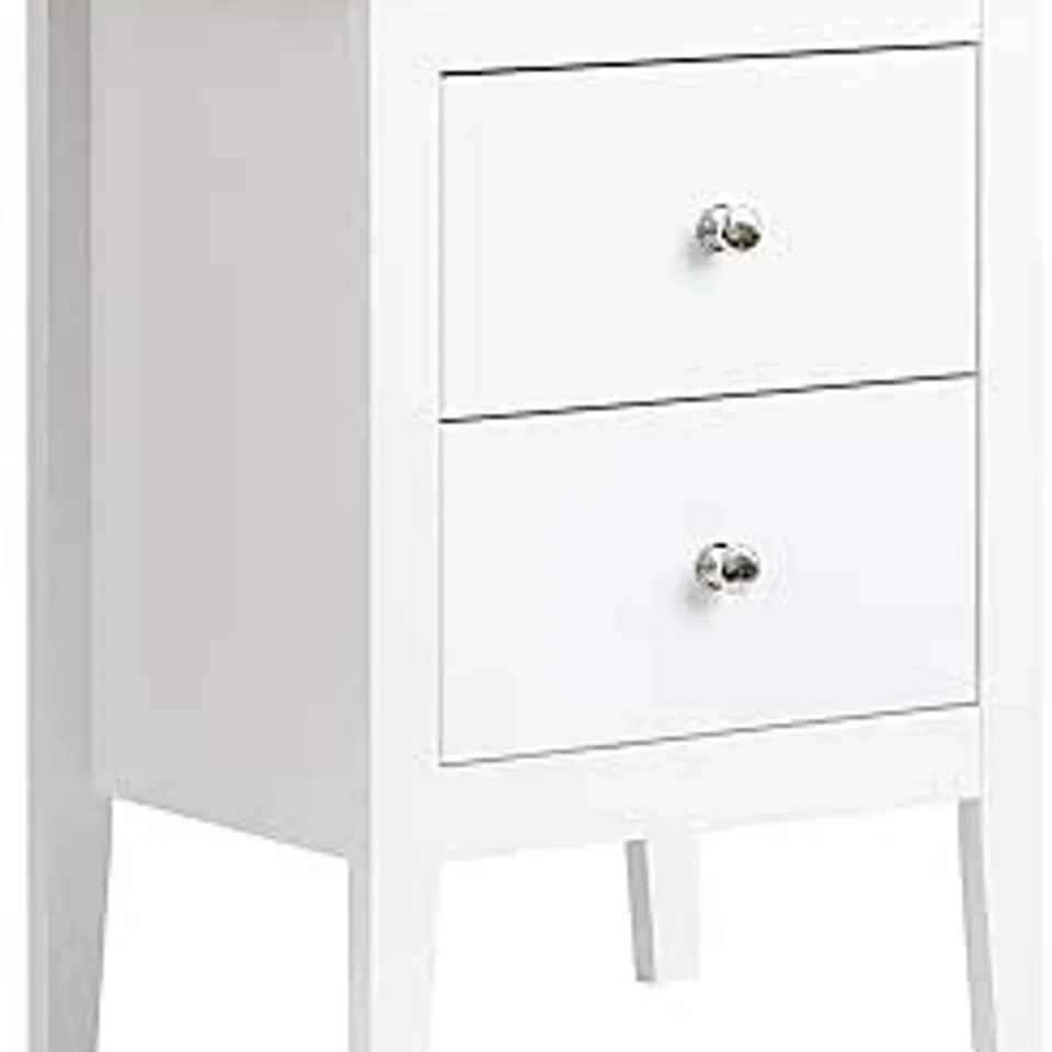 BOXED ASPECT MELIA BEDSIDE TABLE W/ 2 DRAWERS - WHITE (1 BOX)