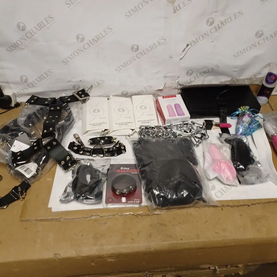 LOT OF APPROXIMATELY TEN ADULT TOYS TO INCLUDE MY VIV TOY CLEANER, VIBRATOR, AND LUST FINGER ETC. 