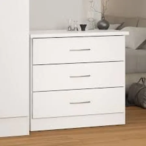 BOXED NEVADA 3 DRAWER CHEST - WHITE GLOSS (1 BOX)