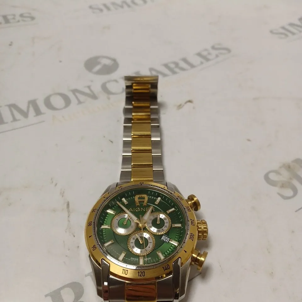 AIGNER UNBOXED GREEN/GOLD/SILVER WATCH 