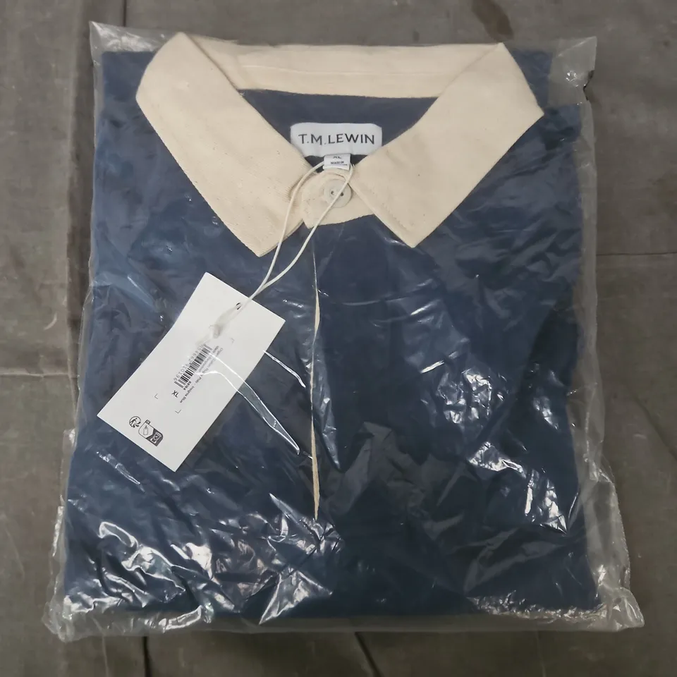 BAGGED TM LEWIN RUGBY POLO SHIRT - NAVY WITH CREAM COLLAR, XL