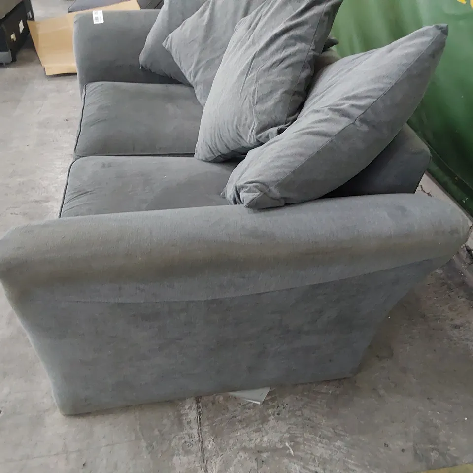 DESIGNER TWO SEATER SOFA WITH SCATTER CUSHIONS GREY FABRIC 