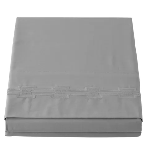 K BY KELLY HOPPEN 400TC FLAT SHEET WITH EMBROIDERY GREY SUPER KING