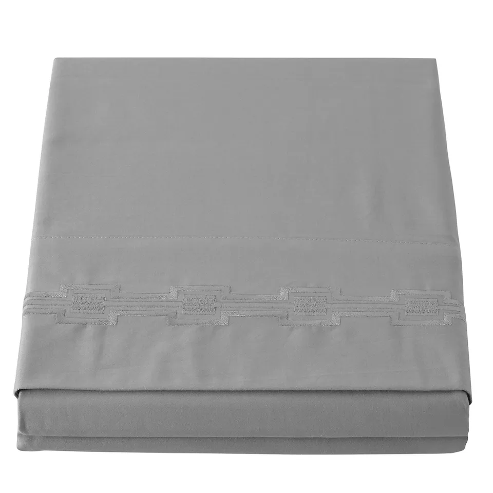 K BY KELLY HOPPEN 400TC FLAT SHEET WITH EMBROIDERY GREY SUPER KING
