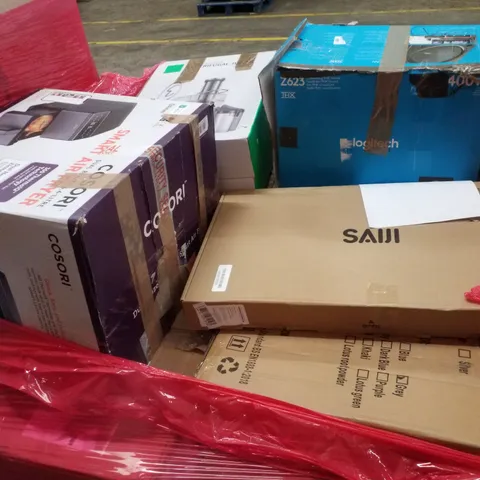 PALLET CONTAINING ASSORTED PRODUCTS INCLUDING AIR FRYER, BABY STROLLER, LOGITECH SOUND SYSTEM & JUICER