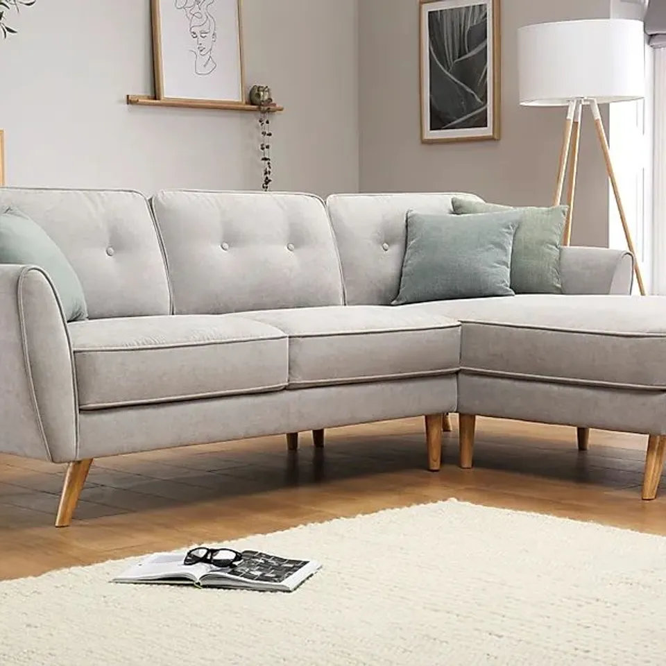 BOXED HARLOW PLUSH DOVE GREY FABRIC L-SHAPE CORNER SOFA (1 BOX OF 2 ONLY)