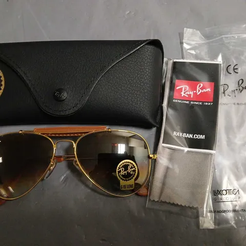 BOXED PAIR OF RAY BAN GLASSES WITH G-15 LENS AND LEATHER DETAIL IN CASE