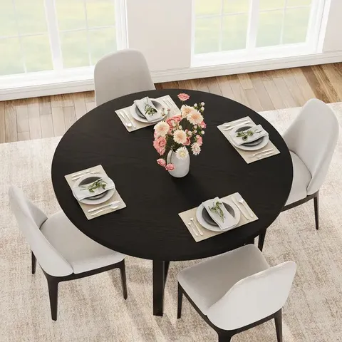 BOXED GARVEE 47" ROUND DINING TABLE FOR 4 WITH STURDY METAL FRAME - BLACK (1 BOX)