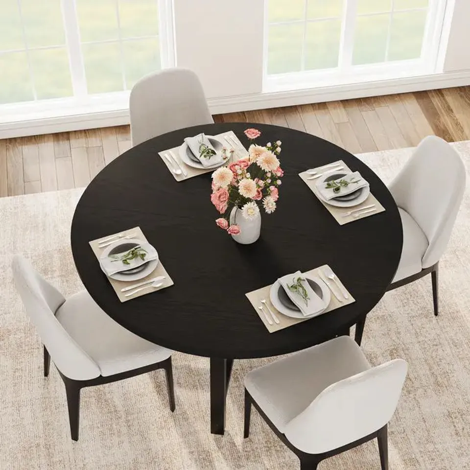 BOXED GARVEE 47" ROUND DINING TABLE FOR 4 WITH STURDY METAL FRAME - BLACK (1 BOX)
