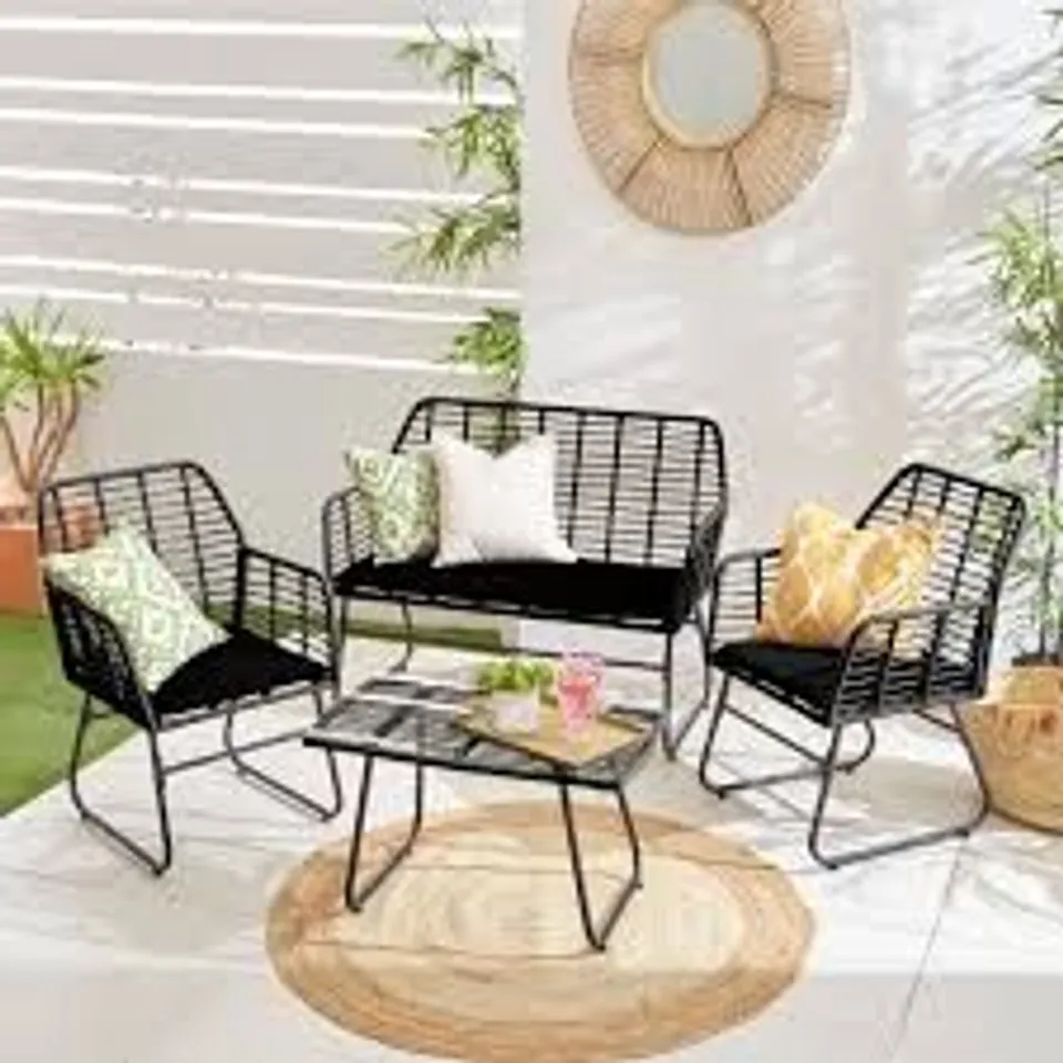 BOXED NEO 4 SEATER BLACK BAMBOO GARDEN LOUNGE SET (1 BOX)