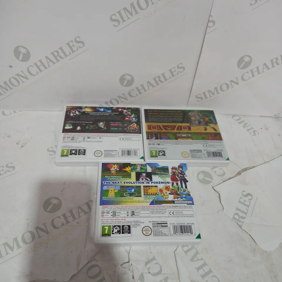 LOT OF 3 NINTERNDO 3DS GAMES TO INCLUDE LUIGIS MANSION, POKEMON X AND THE LEGEND OF ZELDA