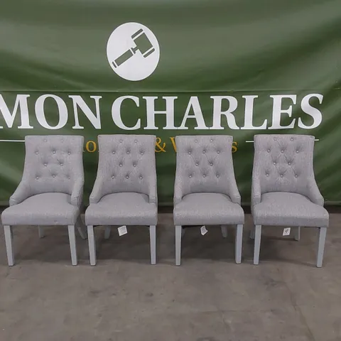 SET OF 4 DUKE LIGHT GREY FABRIC BUTTON BACK DINING CHAIRS 