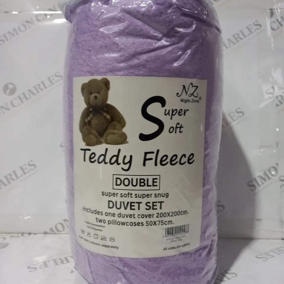 NIGHT ZONE SUPER SOFT TEDDY FLEECE DOUBLE DUVET SET IN LILAC