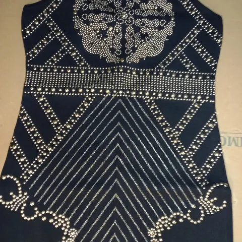 KAREN MILLER ALL OVER BAROQUE HOT FIX HALTER NECK DESS IN BLACK SIZE M