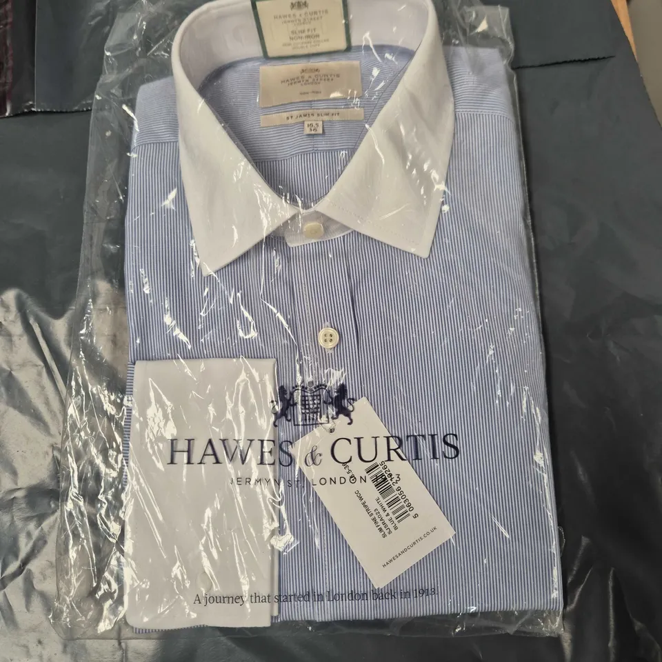HAWES & CURTIS SLIM FIT SHIRT – ST JAMES NON-IRON, BLUE STRIPE, COLLAR 16.5 IN