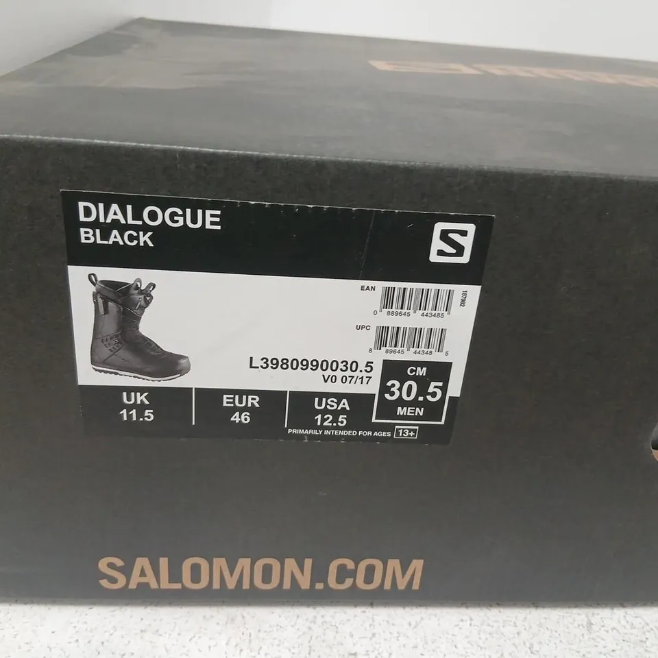 SALOMON DIALOGUE BLACK SNOWBOARD BOOTS – UK 11.5 (EU 46 / US 12.5)