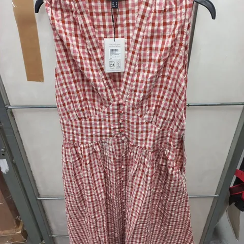 NOBODY'S CHILD SLEEVELESS CHECK MIDI DRESS - PINK AND WHITE GINGHAM, UK 10