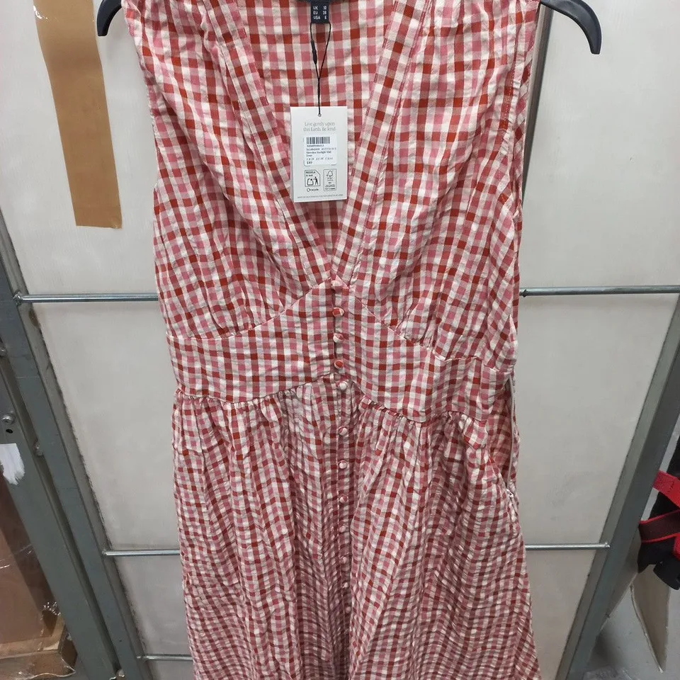 NOBODY'S CHILD SLEEVELESS CHECK MIDI DRESS - PINK AND WHITE GINGHAM, UK 10