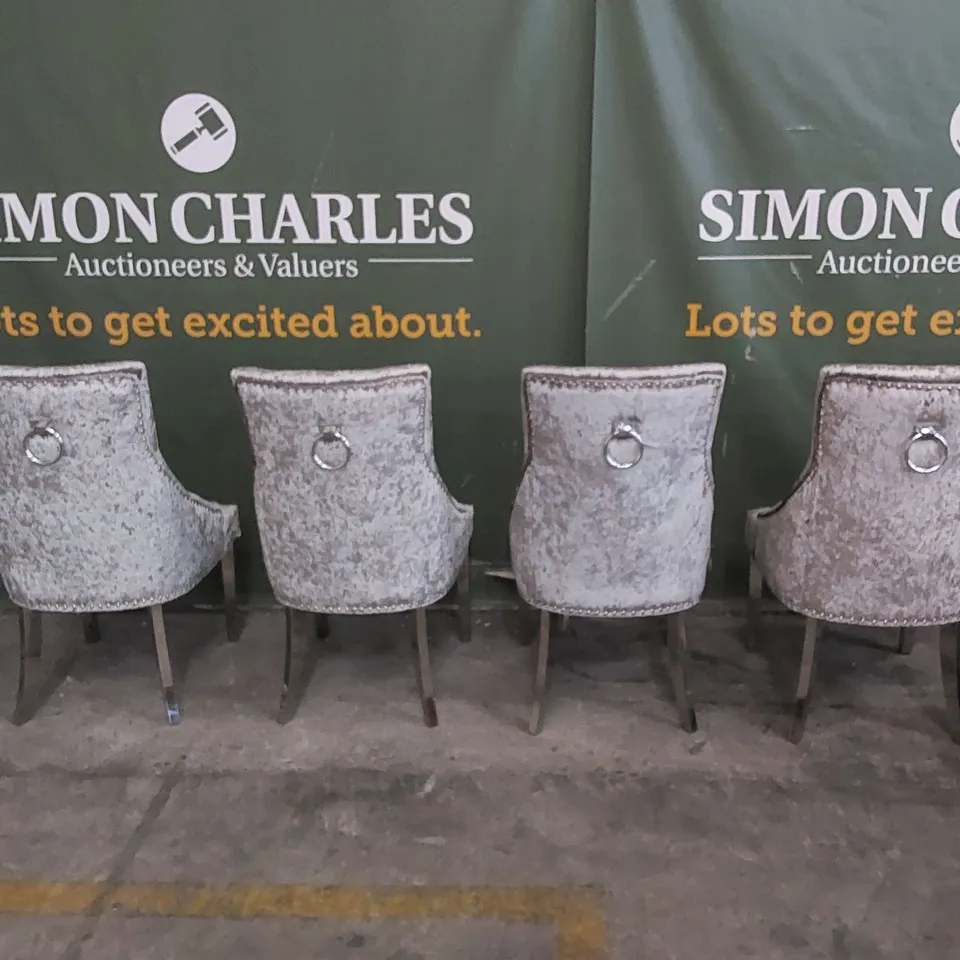 SET OF 4 IMPERIAL CRUSHED VELVET BUTTON BACK DINING CHAIRS WITH CHROME LEGS 