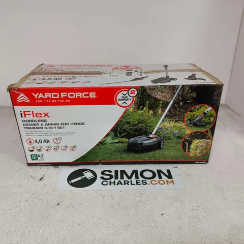 BOXED YARD FORCE IFLEX CORDLESS MOWER & GRASS AND HEDGE TRIMMER