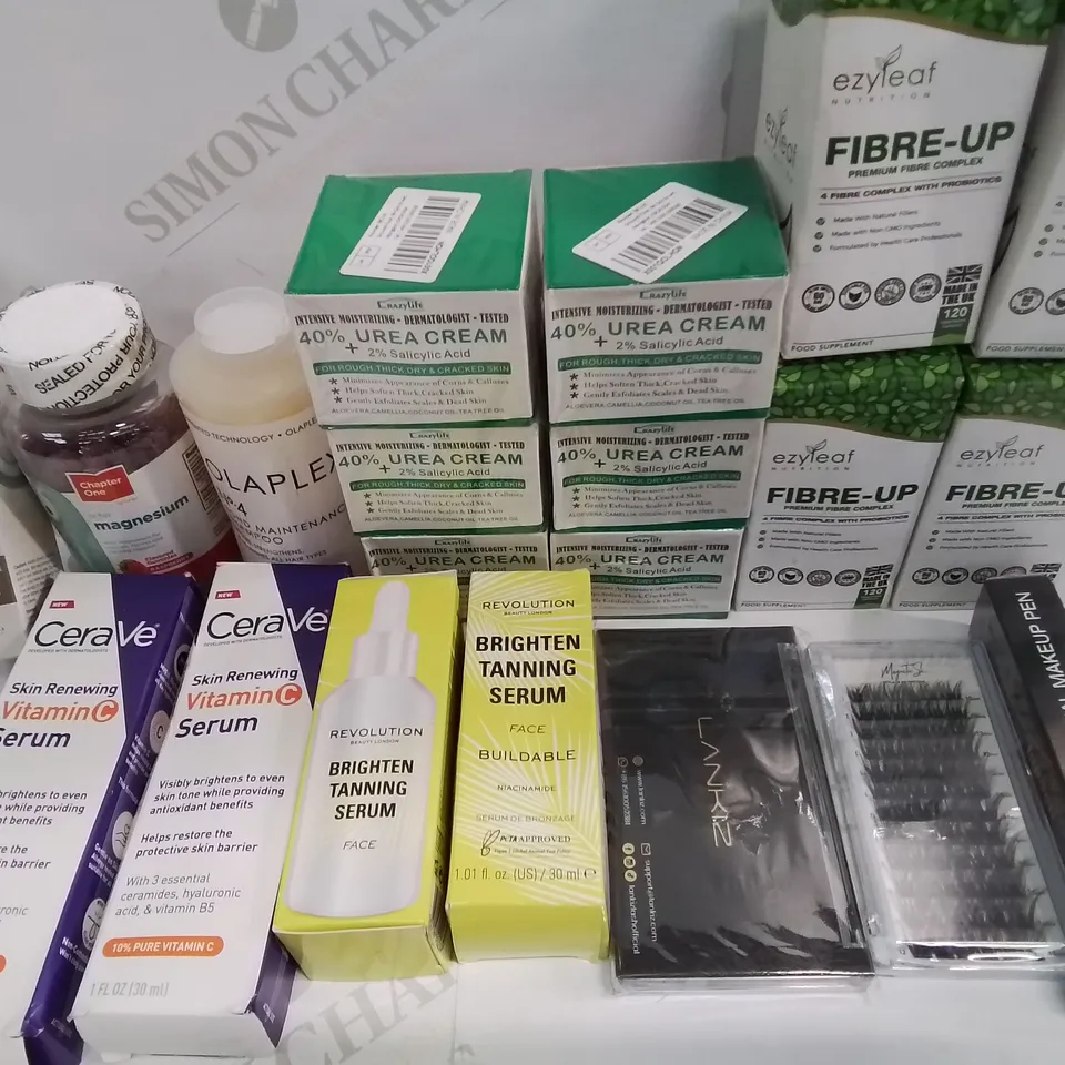 LOT OF 20 ASSORTED BRAND NEW HEALTH AND BEAUTY ITEMS TO INCLUDE FIBRE-UP, UREA CREAM AND OLAPEX SHAMPOO