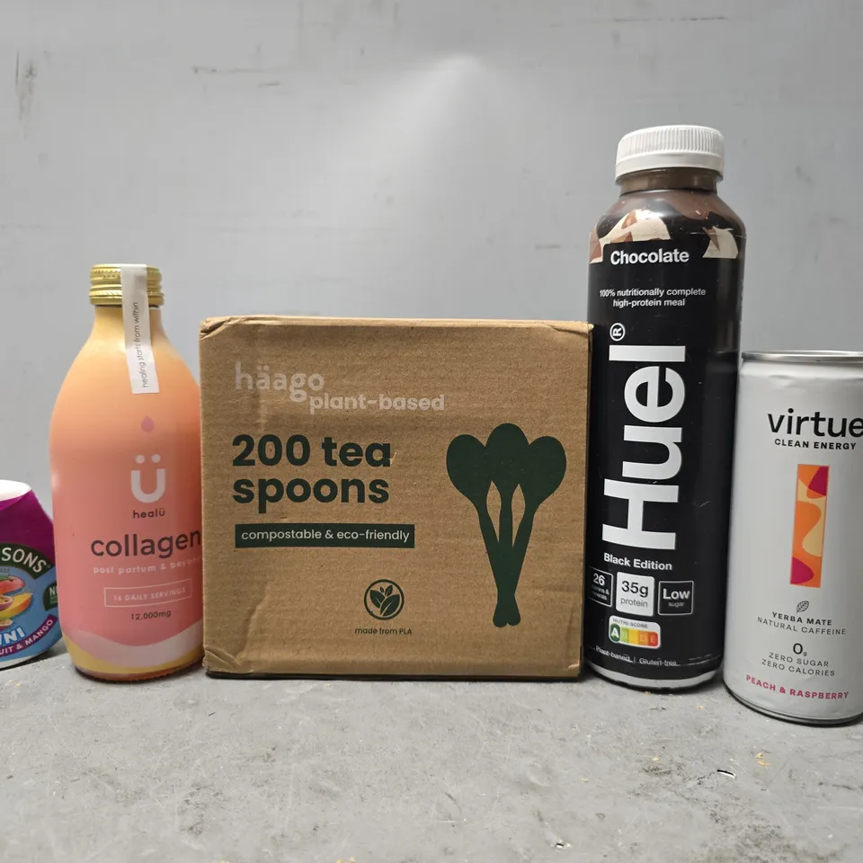 APPROXIMATELY 12 ASSORTED DRINKS ITEMS TO INCLUDE - HUEL CHOCOLATE , ROBINSONS MINI PASSION FRUIT & MANGO ETC