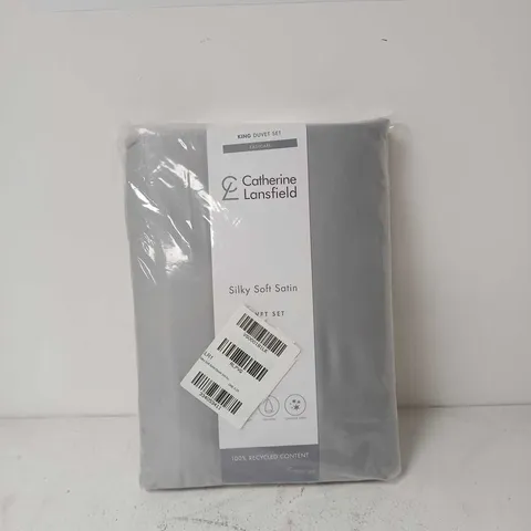 CATHERINE LANSFIELD KING DUVET SET SILKY SOFT SATIN GREY