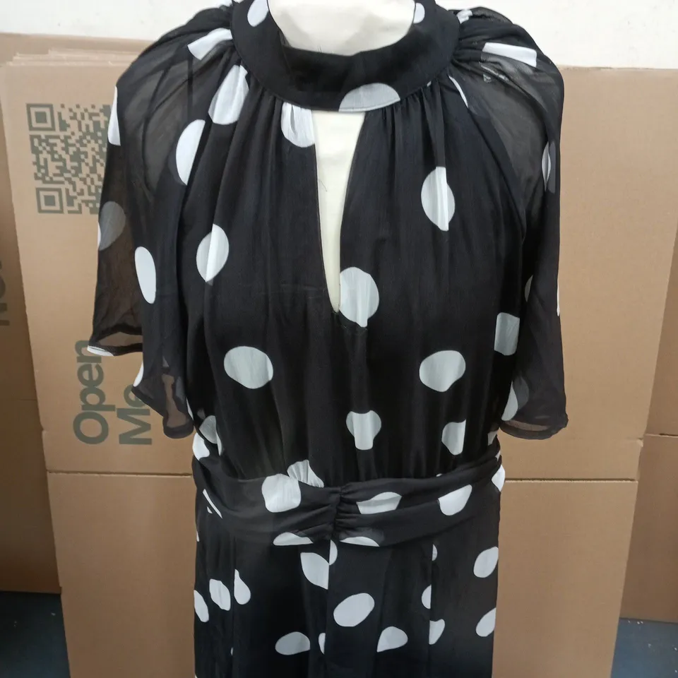 WOMEN'S BLACK & WHITE POLKA DOT CORSAGE  MAXI DRESS - UK SIZE 14