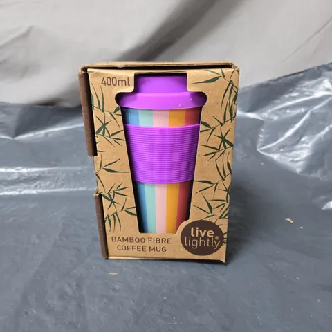 LIVE KINDLY BAMBOO FIBRE COFFEE MUG – 400ML, MULTICOLOUR WITH PURPLE SILICONE LID