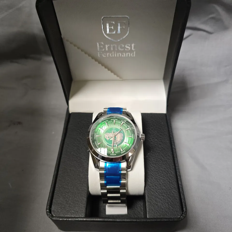 MENS ERNEST FERDINAND WATCH – GLOBAL DIAL – STAINLESS STEEL STRAP