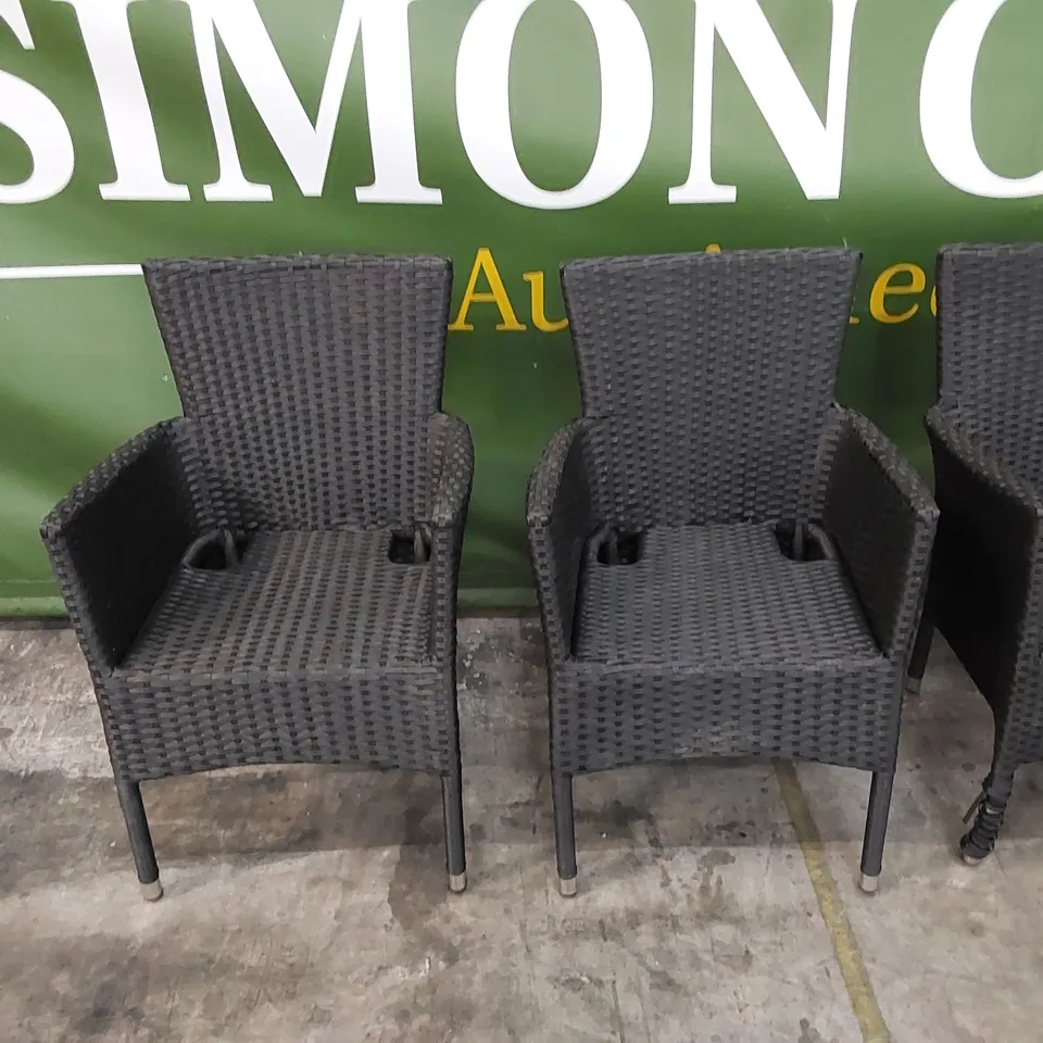 DESIGNER SET OF 4 BLACK RATTAN CHAIRS