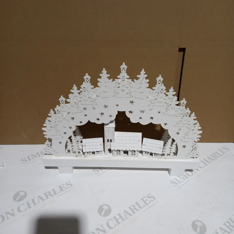 WHITE WOOD LIT CANDLE BRIDGE SCENE  RRP £24.99