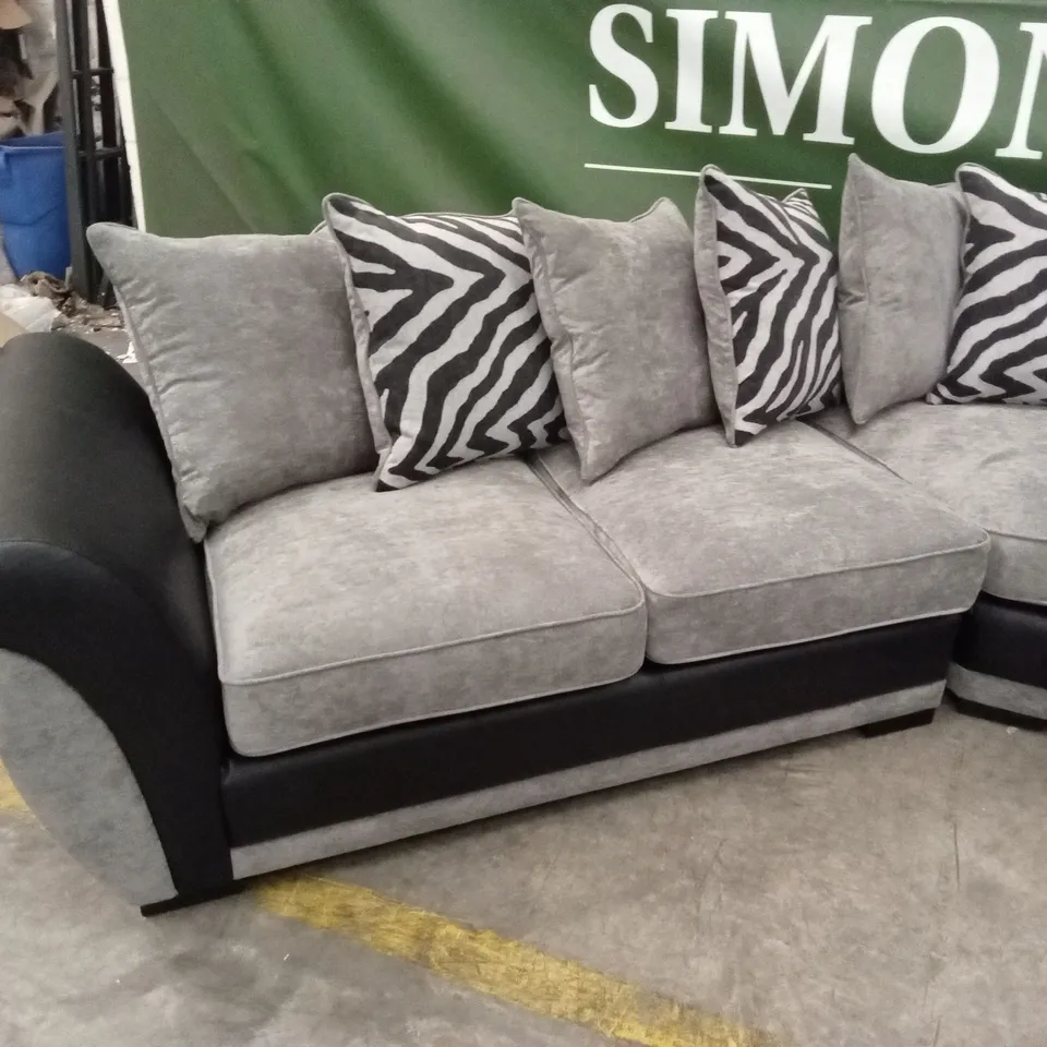 NOVA FABRIC/FAUX LEATHER CORNER GROUP SOFA - GREY/BLACK RRP £1249
