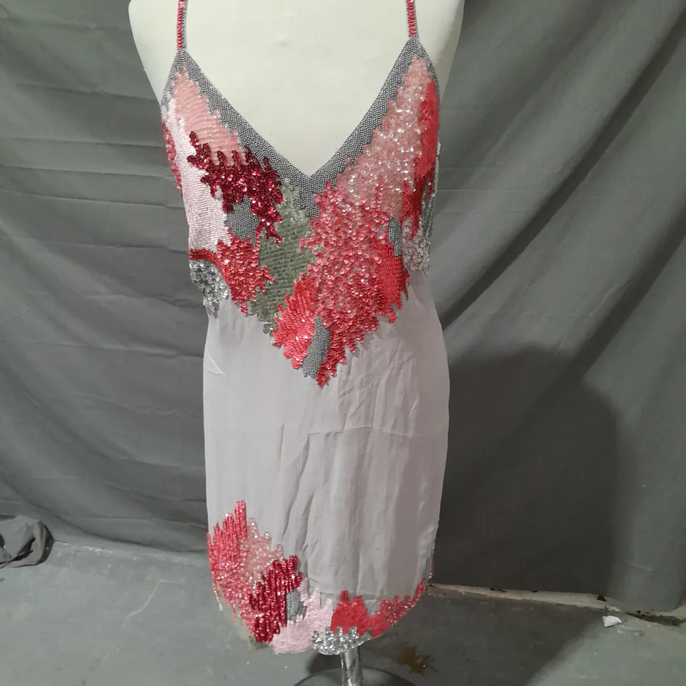 FRENCH CONNECTION SEQUIN DRESS GREY SIZE 10