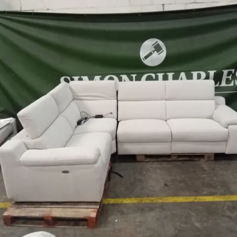 QUALITY DESIGNER ITALIAN MADE ELECTRIC RECLINER FABRIC CORNER SOFA - CASHMERE