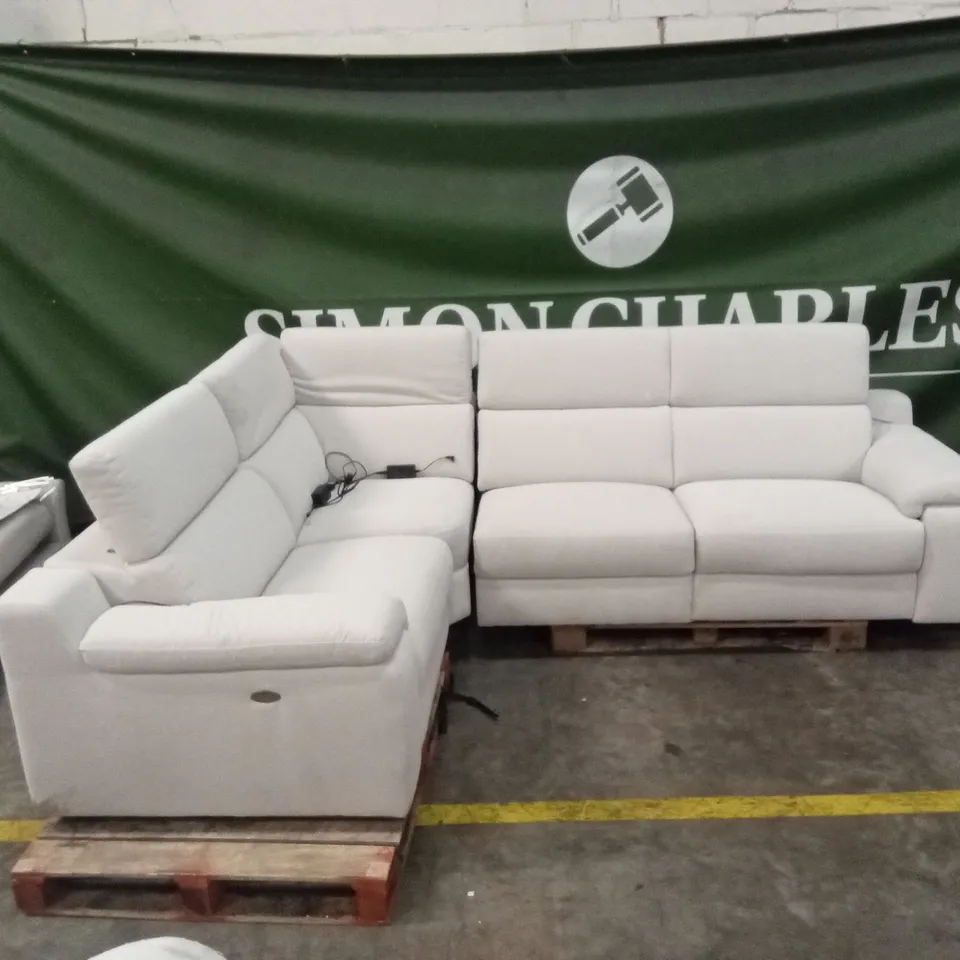 QUALITY DESIGNER ITALIAN MADE RICCARDO ELECTRIC RECLINER FABRIC CORNER SOFA - CASHMERE