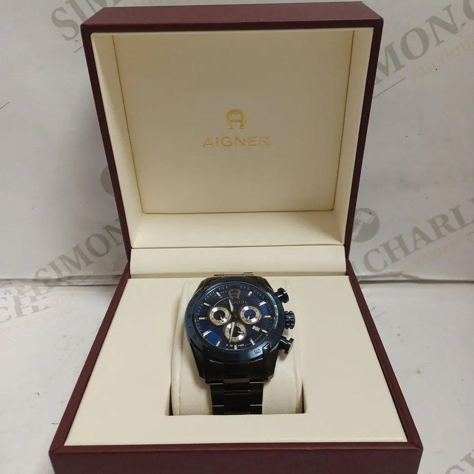 BOXED AIGNER GENTS BENEVENTO SWISS MADE WATCH - ALL STAINLESS STEEL - WATER RESISTANT 5 ATM - SUB DIAL. 