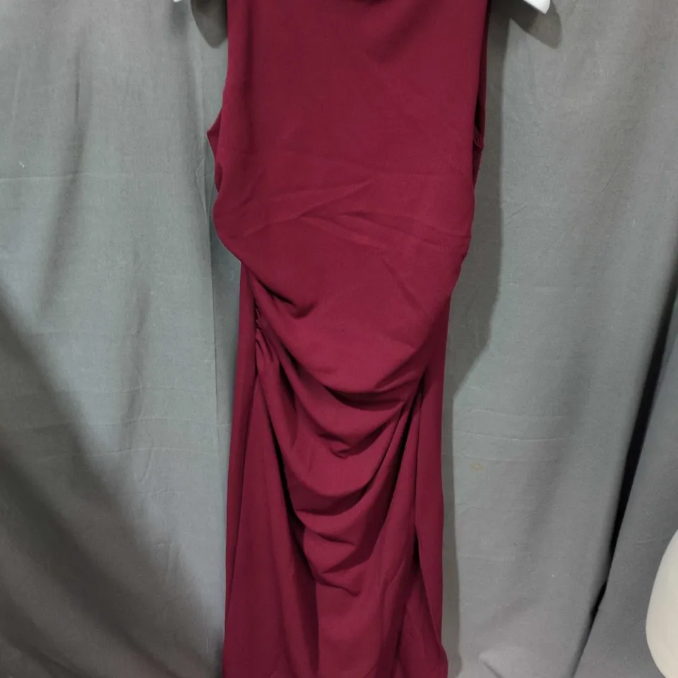 WOMEN'S BURGUNDY DRAPED SLEEVELESS MAXI EVENING DRESS SIZE 12
